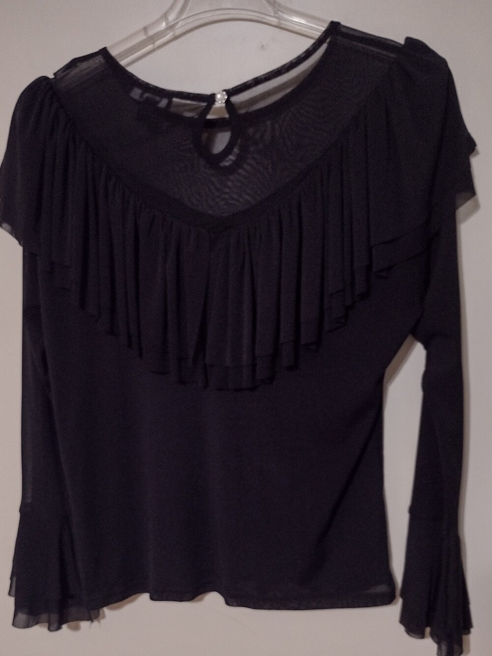 Elegant Black Ruffle Yoke Blouse - Women